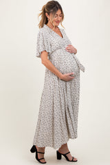 Three Little Tots Cream Flutter Sleeve Button Down Maternity Maxi Dress, additional product photo