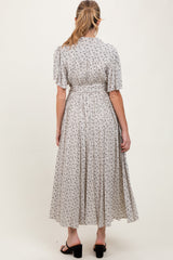 Three Little Tots Cream Flutter Sleeve Button Down Maternity Maxi Dress, alternate angle