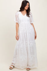 Three Little Tots White Smocked Top Lace Maternity Maxi Dress, extra product detail