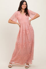 Three Little Tots Pink Smocked Top Lace Maternity Maxi Dress, extra product detail