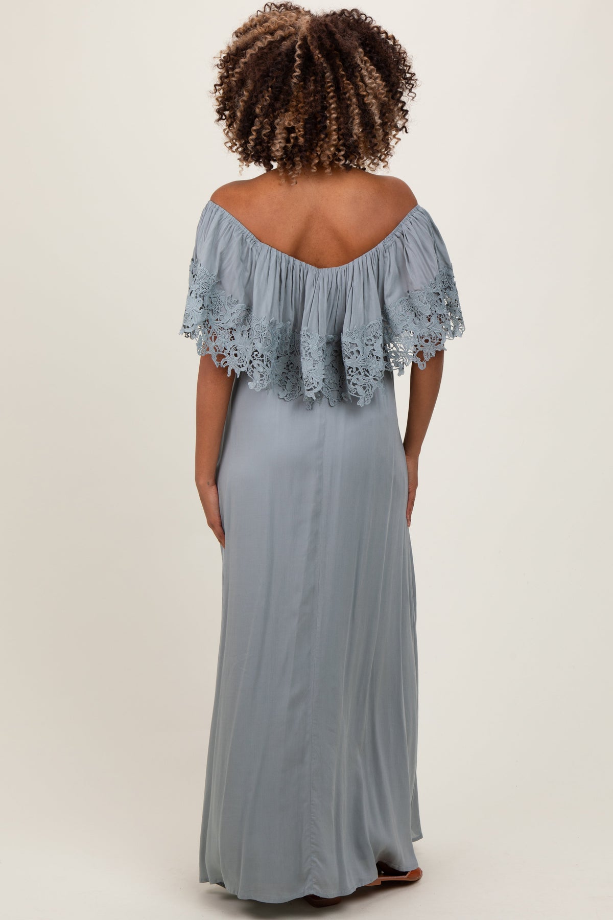Three Little Tots Sage Lace Off Shoulder Maternity Maxi Dress, alternate angle