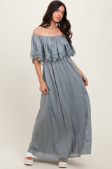 Three Little Tots Sage Lace Off Shoulder Maternity Maxi Dress, additional view