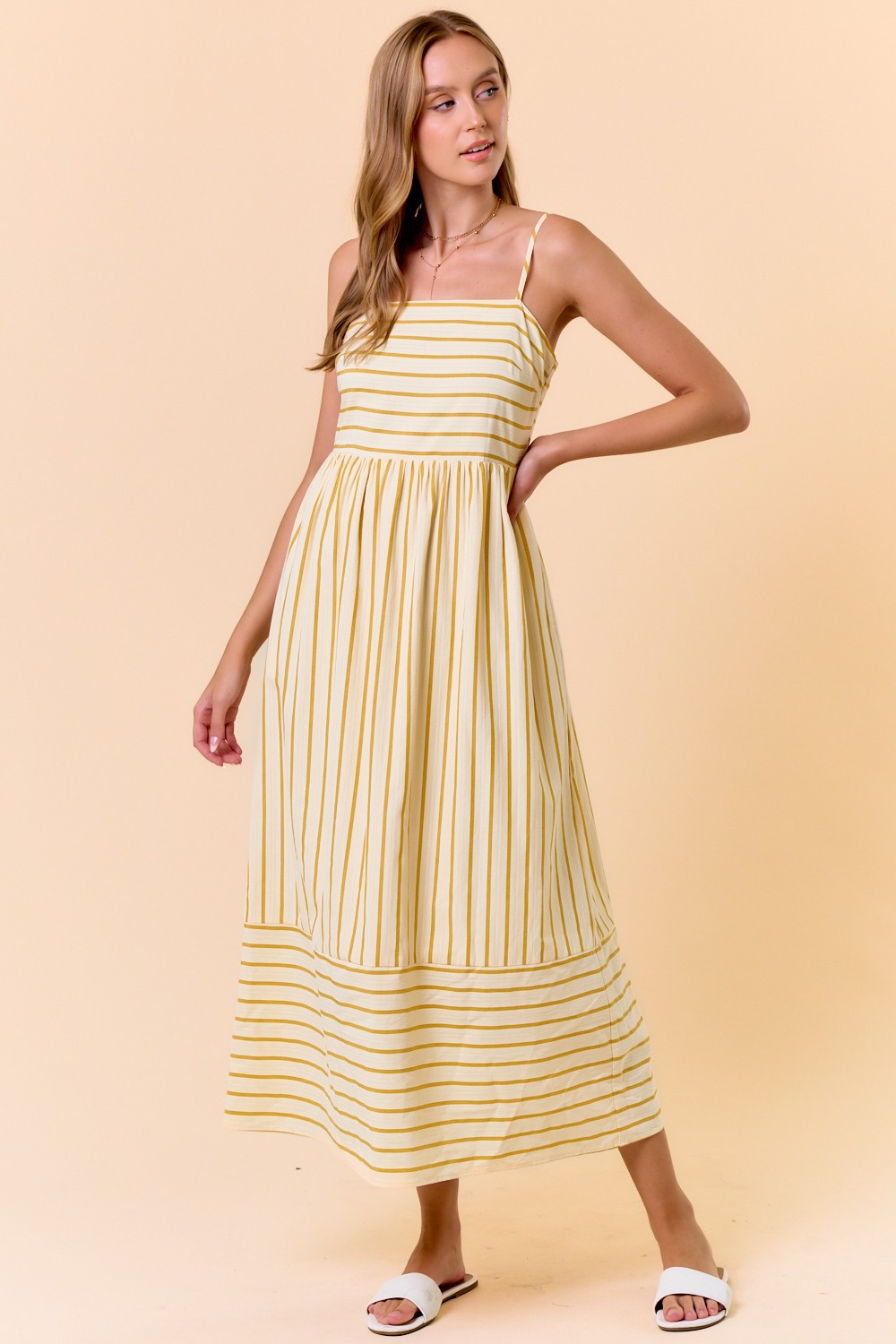 Three Little Tots Yellow Striped Sleeveless Maternity Maxi Dress, extra product detail