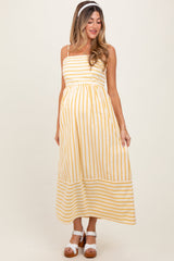 Three Little Tots Yellow Striped Sleeveless Maternity Maxi Dress