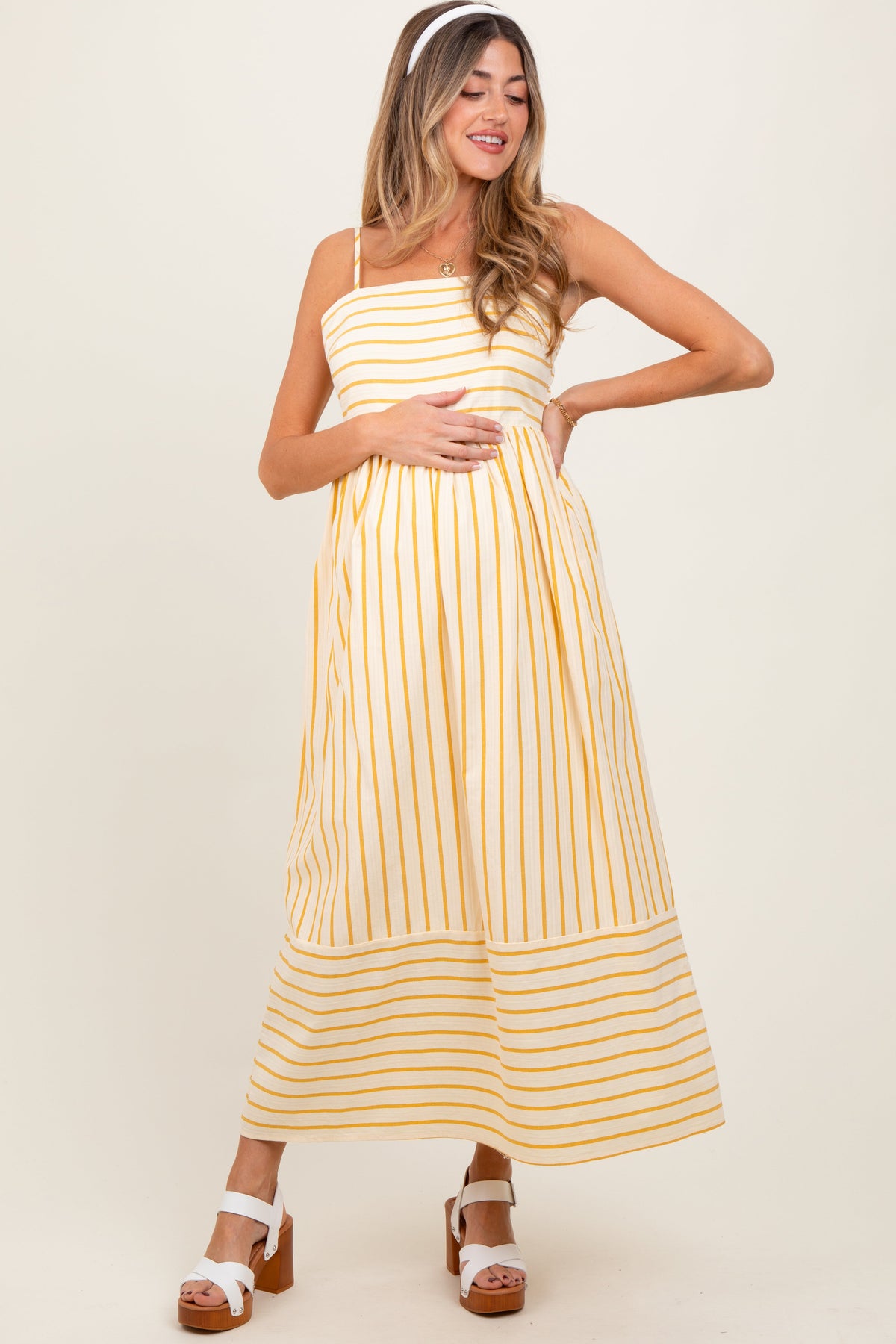 Three Little Tots Yellow Striped Sleeveless Maternity Maxi Dress, additional product photo