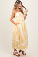 Three Little Tots Yellow Striped Sleeveless Maternity Maxi Dress, alternate angle