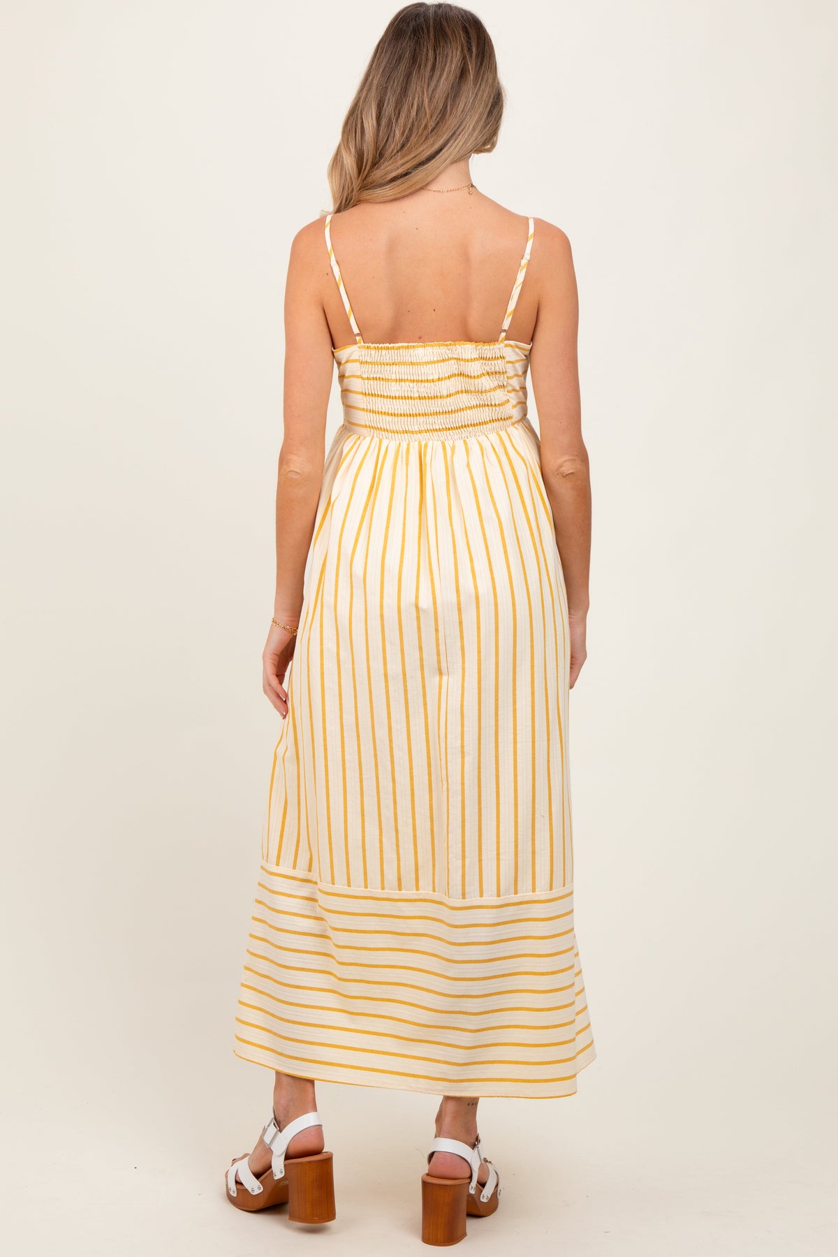 Three Little Tots Yellow Striped Sleeveless Maternity Maxi Dress, additional view