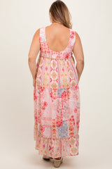 Three Little Tots Peach Abstract Printed Plus Maternity Maxi Dress, alternate angle