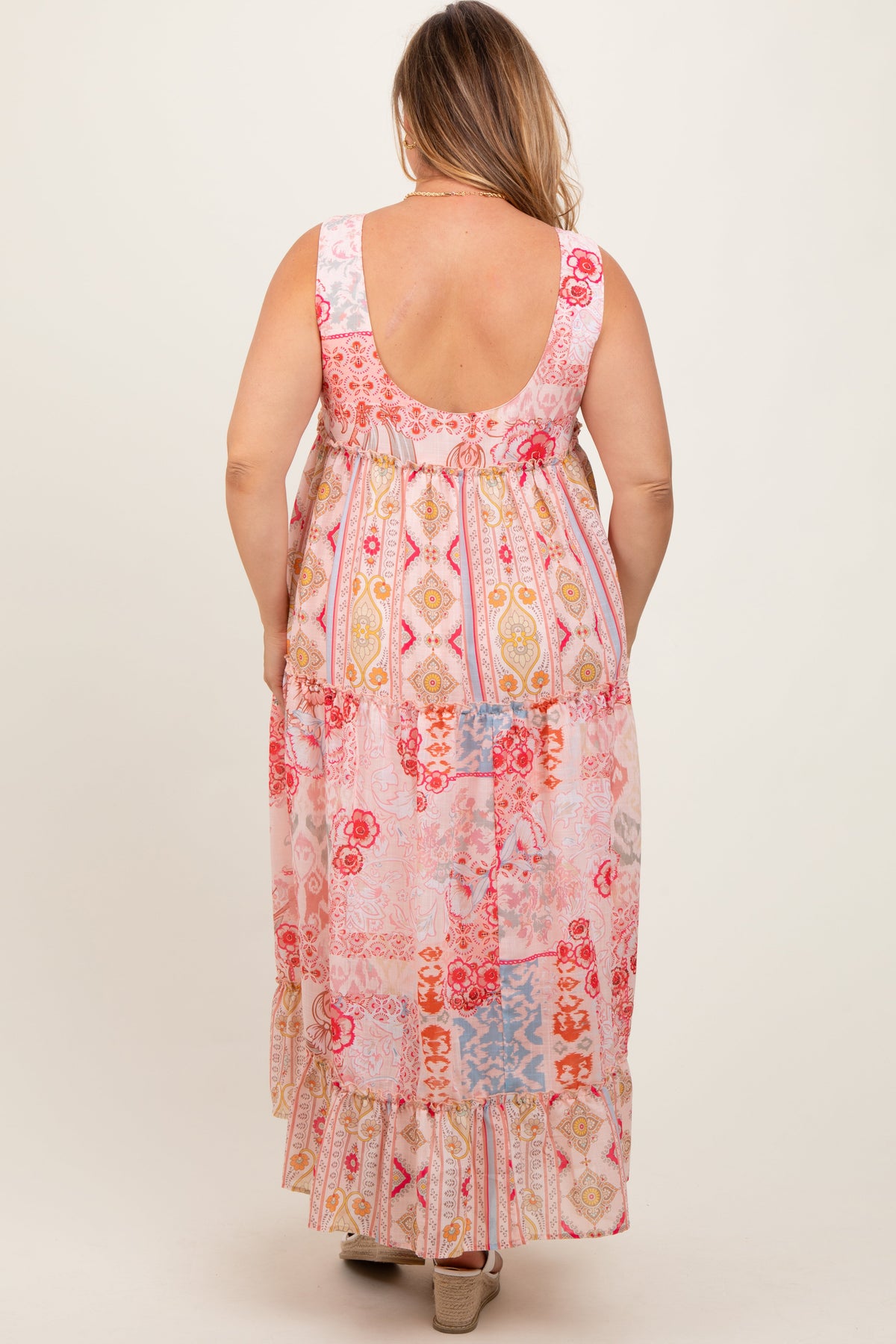 Three Little Tots Peach Abstract Printed Plus Maternity Maxi Dress, alternate angle