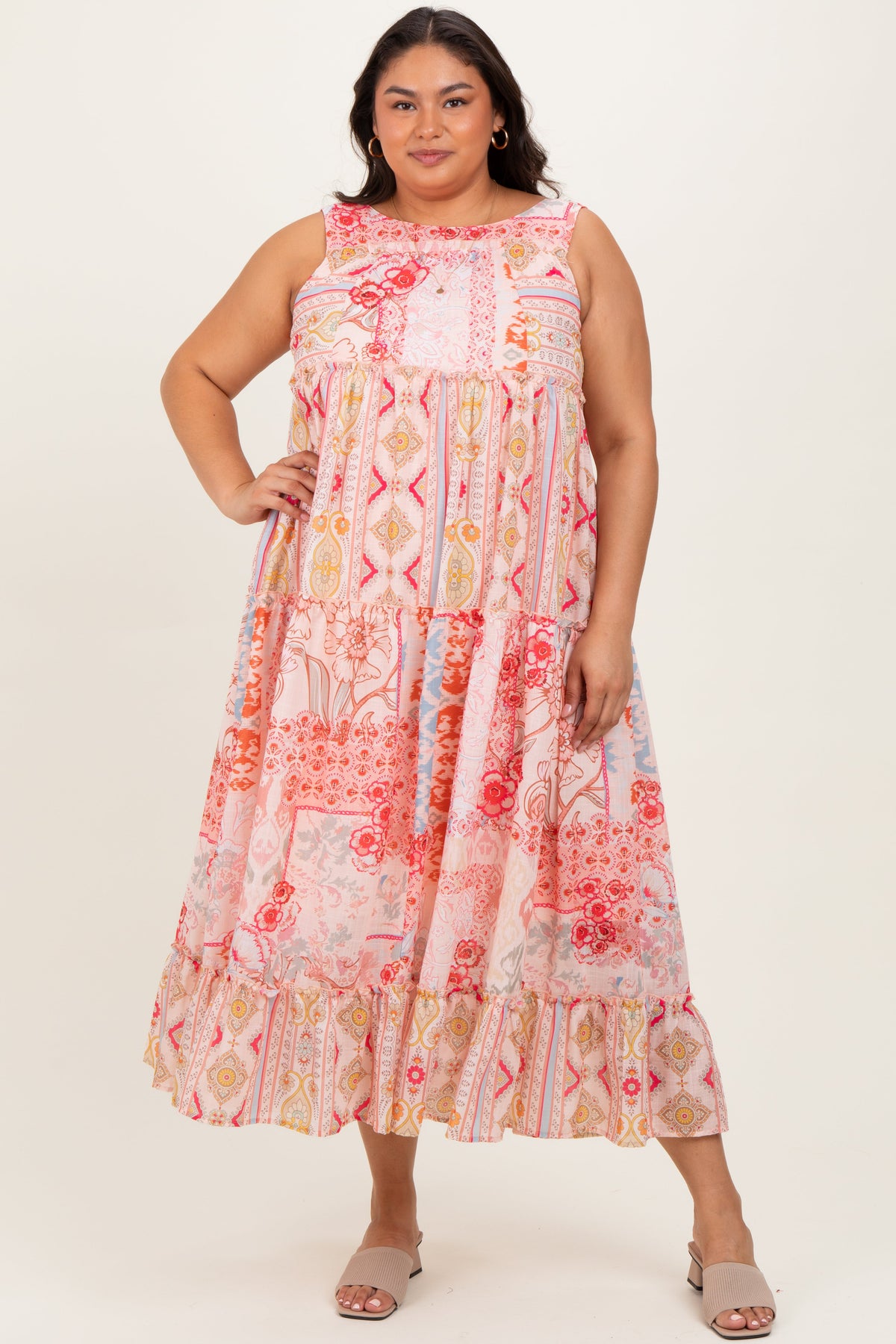 Three Little Tots Peach Abstract Printed Plus Maternity Maxi Dress, additional view