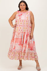 Three Little Tots Peach Abstract Printed Plus Maternity Maxi Dress, additional view
