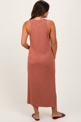 Three Little Tots Rust Sleeveless Side Slit Maternity Midi Dress, additional view