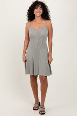 Three Little Tots Light Olive Solid Ribbed Knitted Adjustable Strap Sleeveless Maternity Mini Dress, additional view
