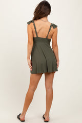 Three Little Tots Olive Ribbed Ruffle Twist Front Swim Dress, additional view