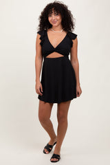Three Little Tots Black Ribbed Ruffle Twist Front Swim Dress, additional product photo