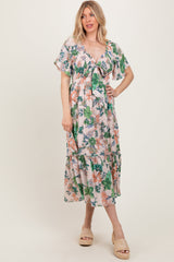 Light Pink Floral Print Woven Maternity Midi Dress