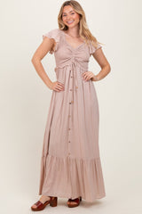 Three Little Tots Taupe Smocked Top Woven Maternity Maxi Dress, extra product detail