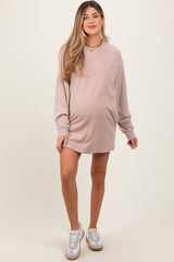 Three Little Tots Taupe Long Sleeve Oversized Sweatshirt Maternity Mini Dress