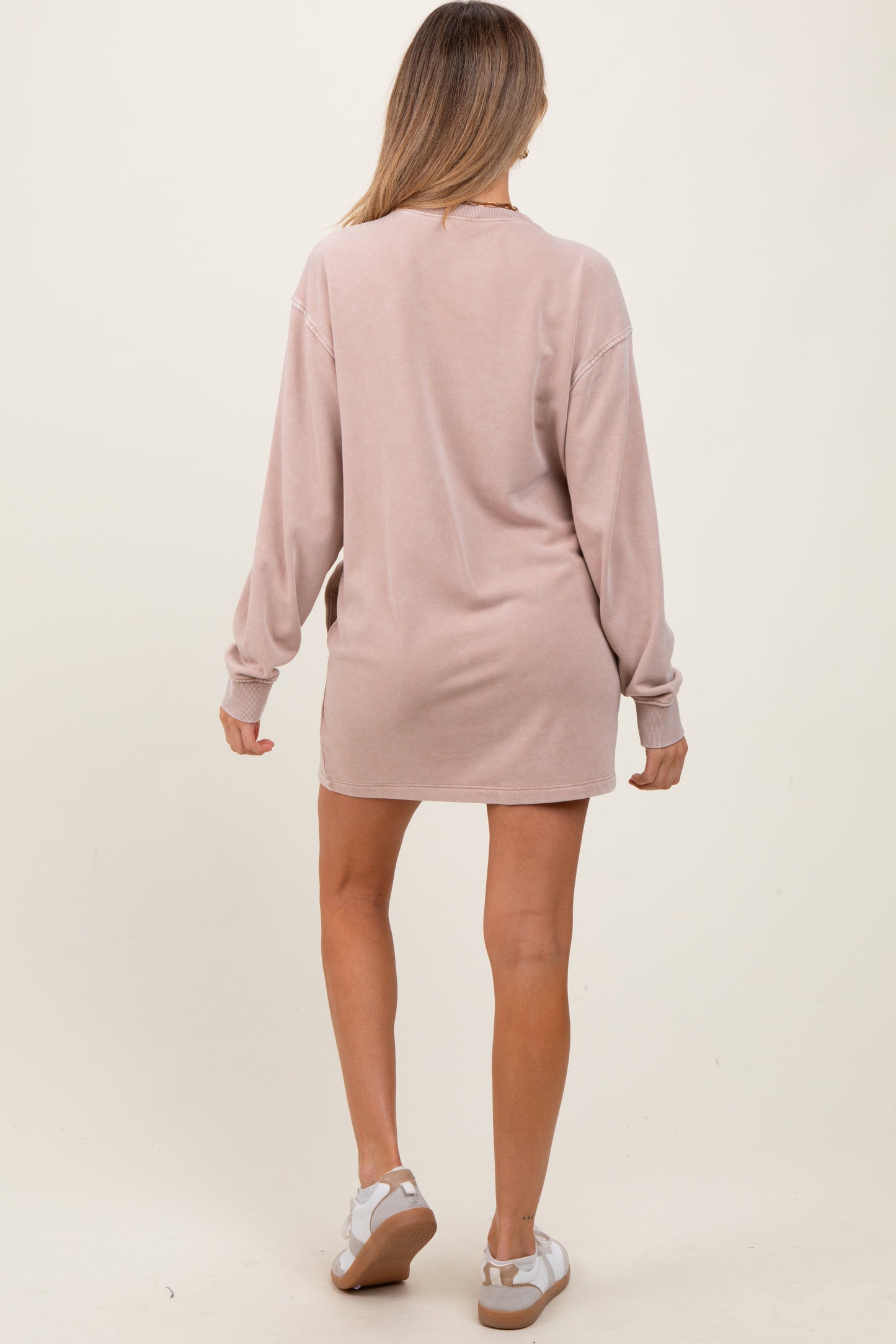 Three Little Tots Taupe Long Sleeve Oversized Sweatshirt Maternity Mini Dress, additional view