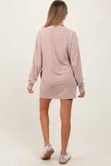 Three Little Tots Taupe Long Sleeve Oversized Sweatshirt Maternity Mini Dress, additional view