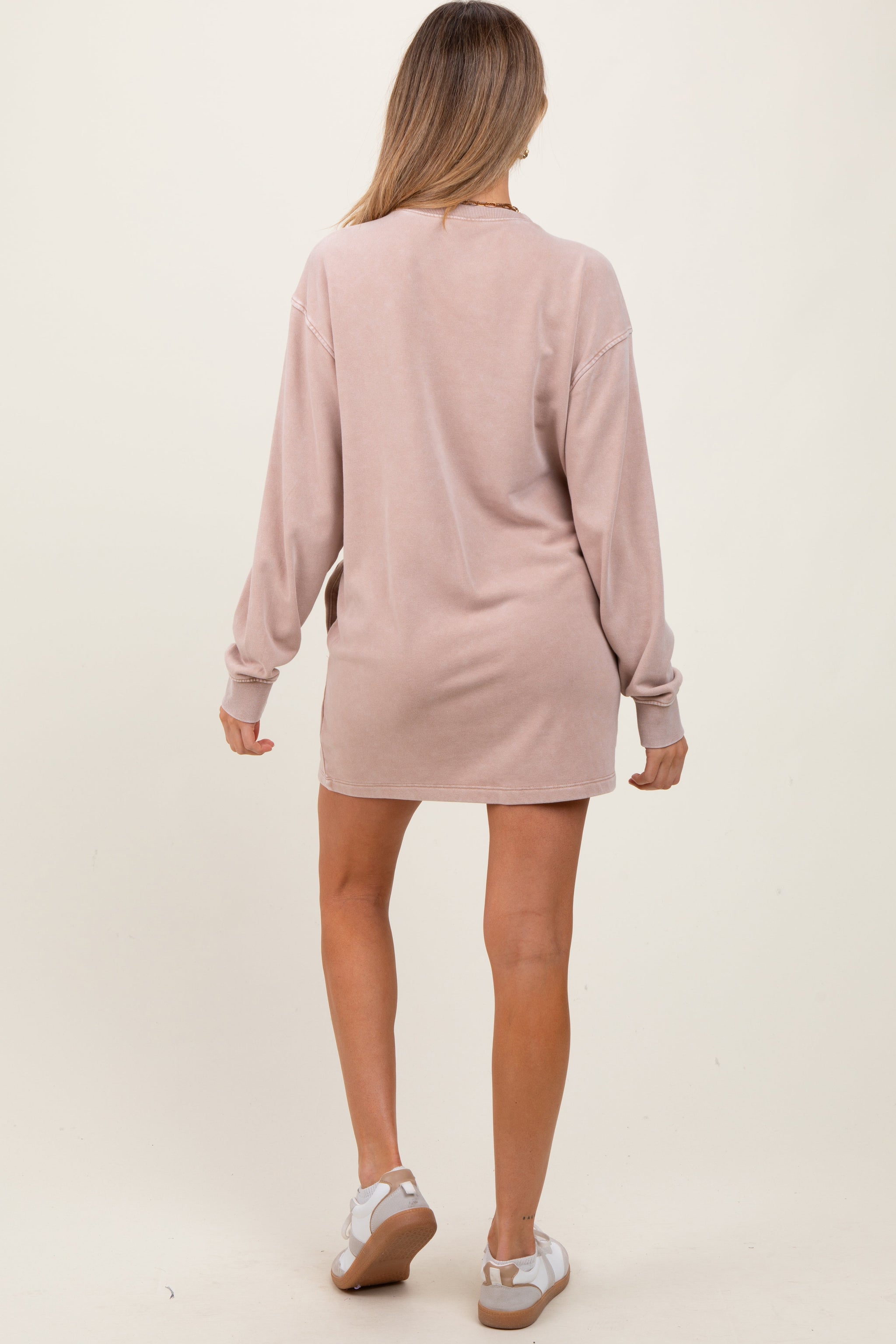 Three Little Tots Taupe Long Sleeve Oversized Sweatshirt Maternity Mini Dress, additional view