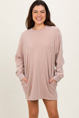 Three Little Tots Taupe Long Sleeve Oversized Sweatshirt Maternity Mini Dress, extra product detail