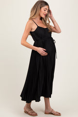 Three Little Tots Black Pleated Sash Tie Maternity Midi Dress, alternate angle