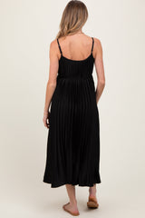 Three Little Tots Black Pleated Sash Tie Maternity Midi Dress, additional view