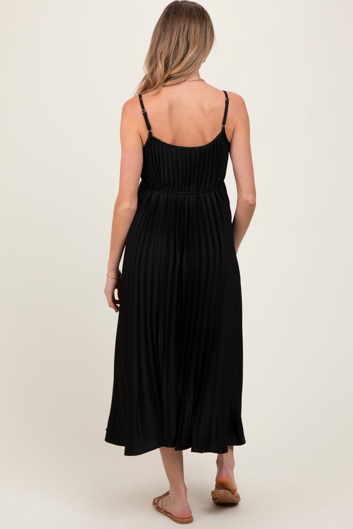 Three Little Tots Black Pleated Sash Tie Maternity Midi Dress, additional view