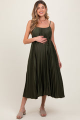 Three Little Tots Olive Pleated Sash Tie Maternity Midi Dress