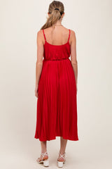 Three Little Tots Red Pleated Sash Tie Maternity Midi Dress, alternate angle