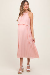 Three Little Tots Pink Pleated Woven Maternity Midi Dress, additional product photo
