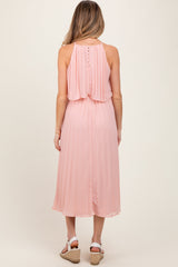 Three Little Tots Pink Pleated Woven Maternity Midi Dress, additional view