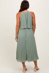 Three Little Tots Light Olive Pleated Woven Maternity Midi Dress, additional view