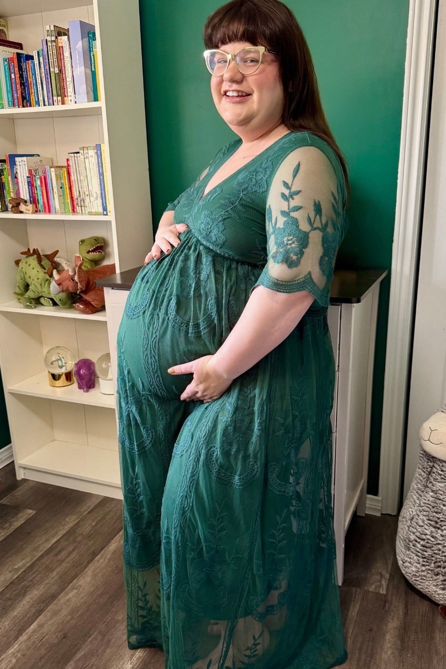 Three Little Tots Green Lace Mesh Overlay Maternity Maxi Dress, supplementary photo