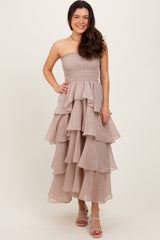 Three Little Tots Beige Layered Maternity Maxi Dress, alternate angle