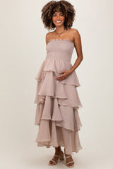 Three Little Tots Beige Layered Maternity Maxi Dress