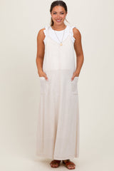Three Little Tots Cream Linen Mixed Overall Maternity Midi Dress, additional view