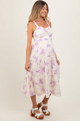 Cream Floral Tiered Crisscross Back Maternity Midi Dress
