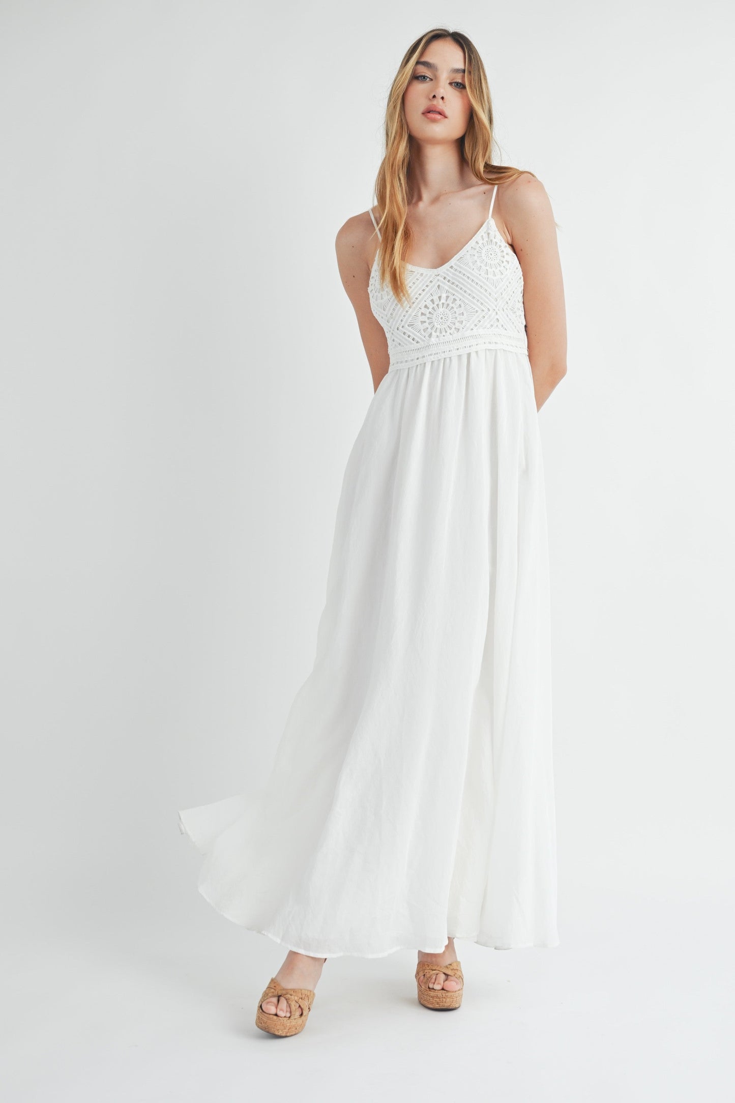 Three Little Tots White Crochet Bodice Maternity Maxi Dress, extra product detail