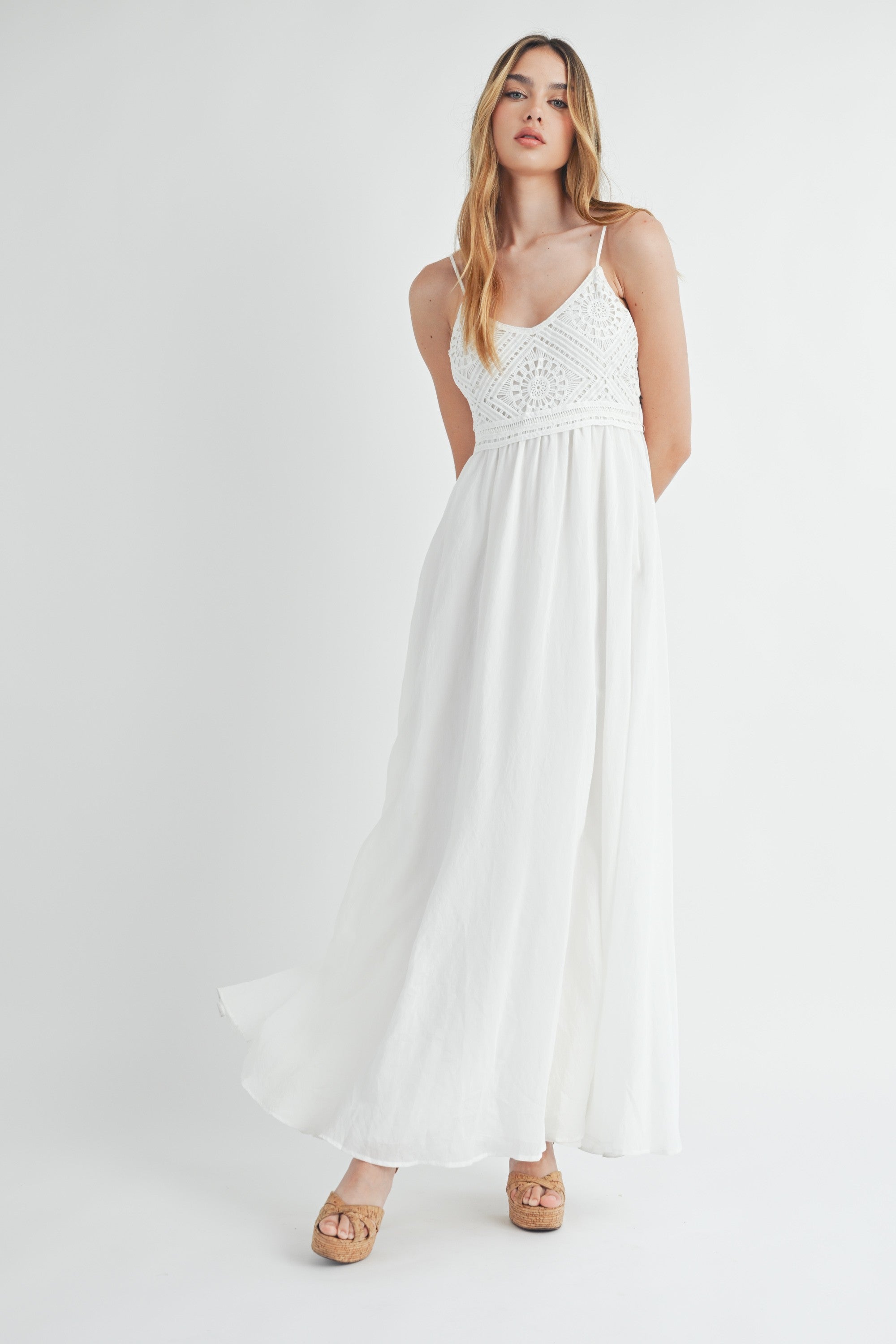 Three Little Tots White Crochet Bodice Maternity Maxi Dress, extra product detail