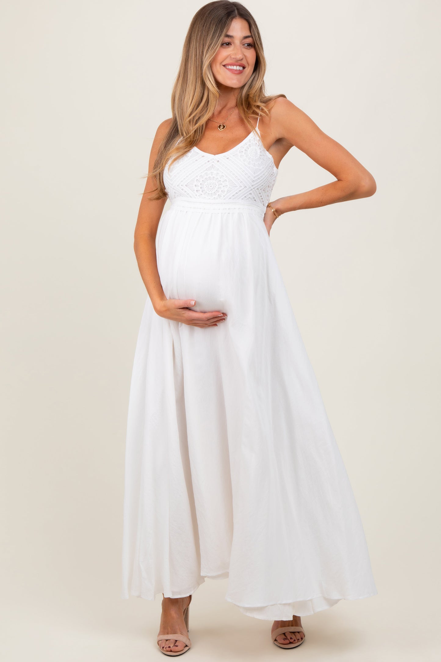 Three Little Tots White Crochet Bodice Maternity Maxi Dress
