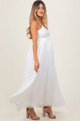 Three Little Tots White Crochet Bodice Maternity Maxi Dress, alternate angle