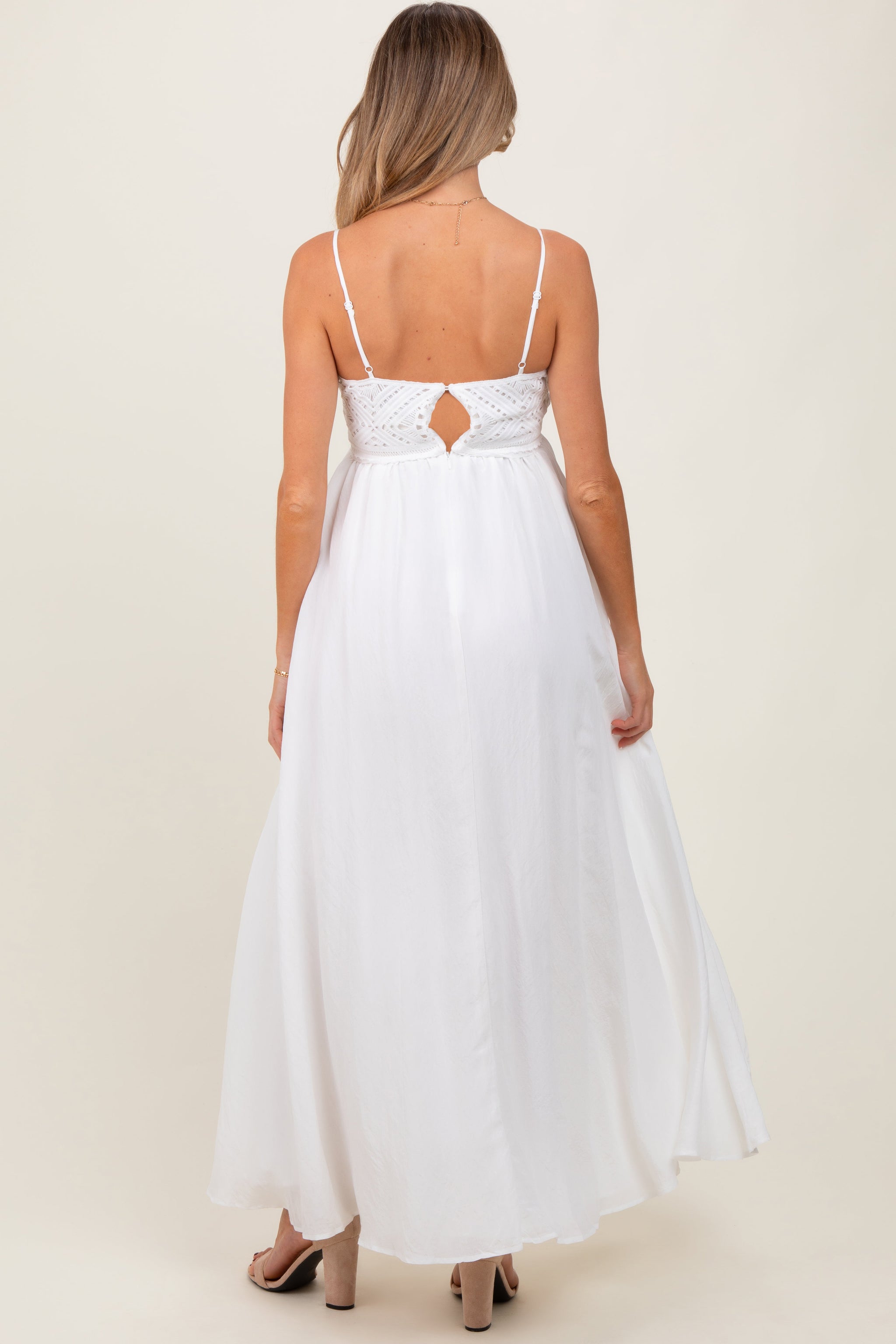 Three Little Tots White Crochet Bodice Maternity Maxi Dress, additional view