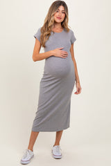 Three Little Tots Heather Gray Basic Crewneck Maternity Midi Dress, additional product photo