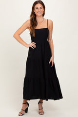 Three Little Tots Black Tiered Cutout Tie Back Maternity Midi Dress, extra product detail