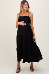 Three Little Tots Black Tiered Cutout Tie Back Maternity Midi Dress, additional product photo