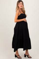 Three Little Tots Black Tiered Cutout Tie Back Maternity Midi Dress, alternate angle