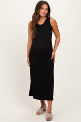 Three Little Tots Black Jacquard Sleeveless Side Slit Maternity Midi Dress, additional product photo