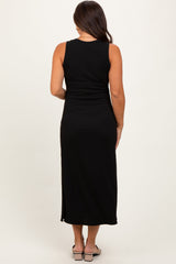 Three Little Tots Black Jacquard Sleeveless Side Slit Maternity Midi Dress, additional view